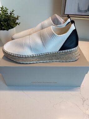 Marc Fisher White Knit Espadrille Sneakers with Black Heel